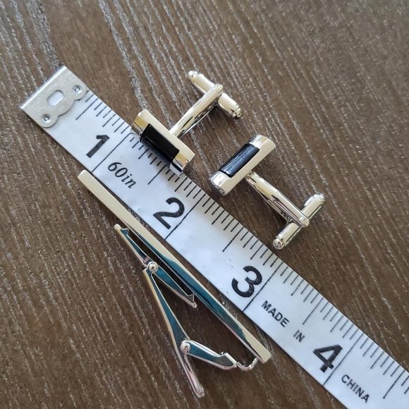 Stainless Steel Cuff Links Tie Clip Set - Picture 4 of 5